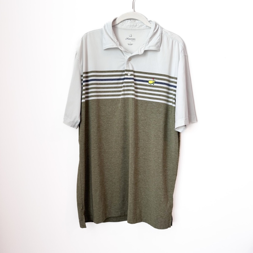 Masters Tech‎ Golf Polo Shirt Men's Green Striped Size Large
